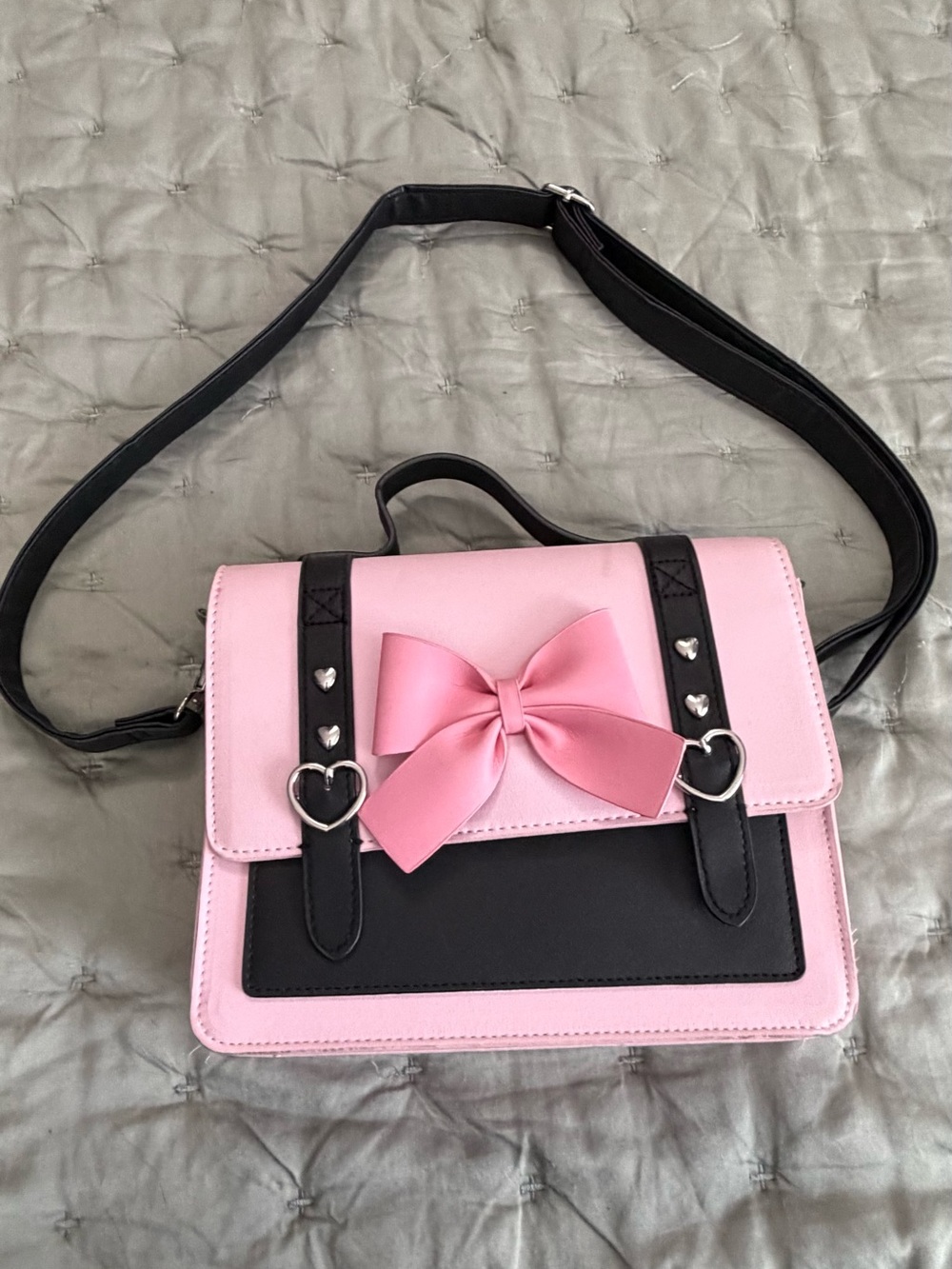 Hot Topic Pink and Black Bow Accent Crossbody